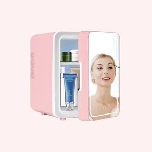 MINI SKINCARE FRIDGE W/ LED DIMMABLE LIGHT MIRROR (PINK)